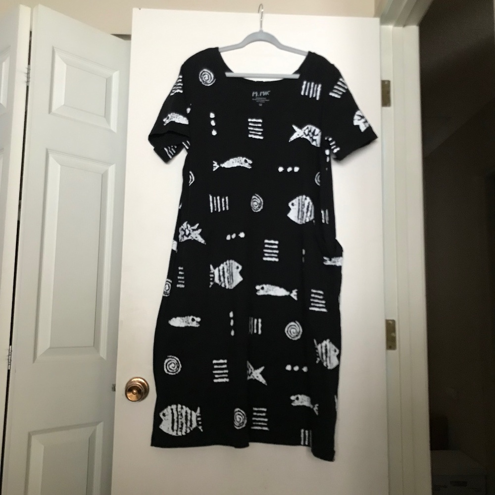 M. Mac Vermont Country Store Cotton Rock Fish Midi Dress Short Sleeve w/ Pockets